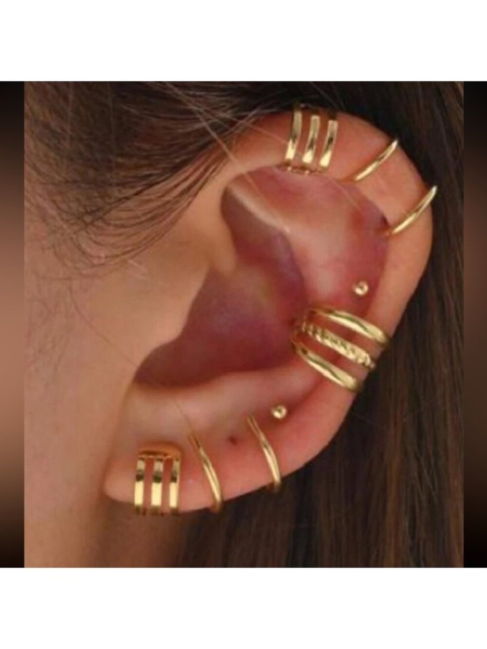 7PC Gold Ear Cuff Set Minimalist Cartilage & Helix Earrings Stack